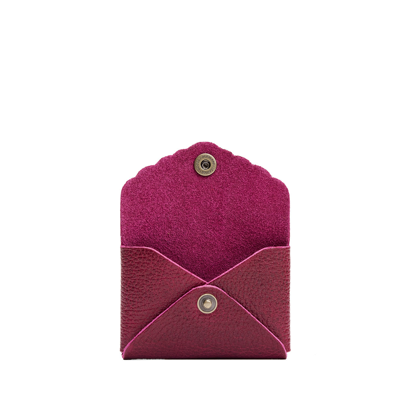 Orchid | Small leather card wallet with scalloped edge open