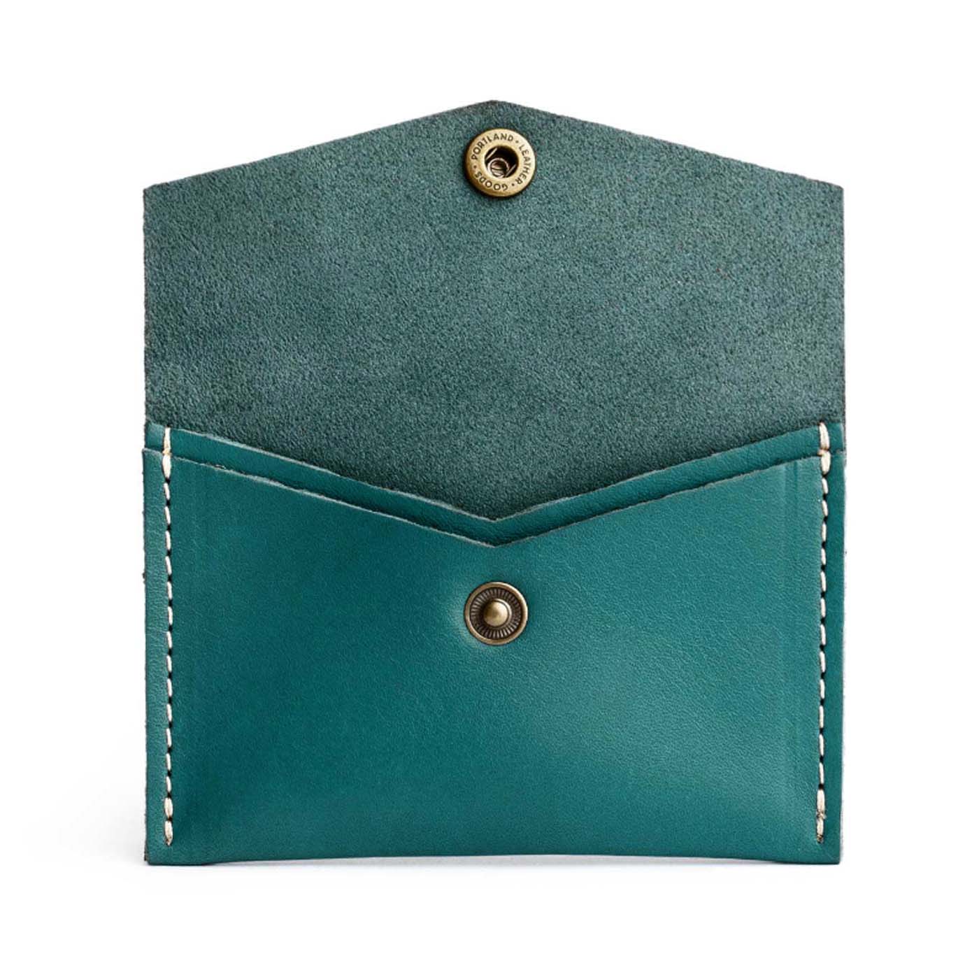 Peacock | Small leather envelope card wallet with snap closure