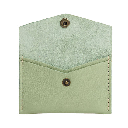 Pistachio | Small leather envelope card wallet with snap closure