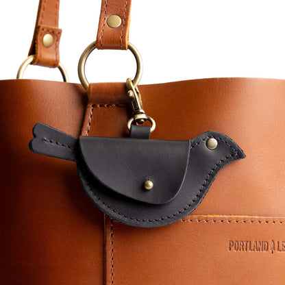 Black | Bird shaped pouch with button closure and lobster clasp