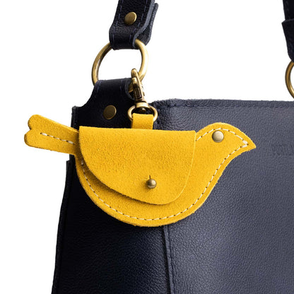 Hello Yellow | Bird shaped pouch with button closure and lobster clasp