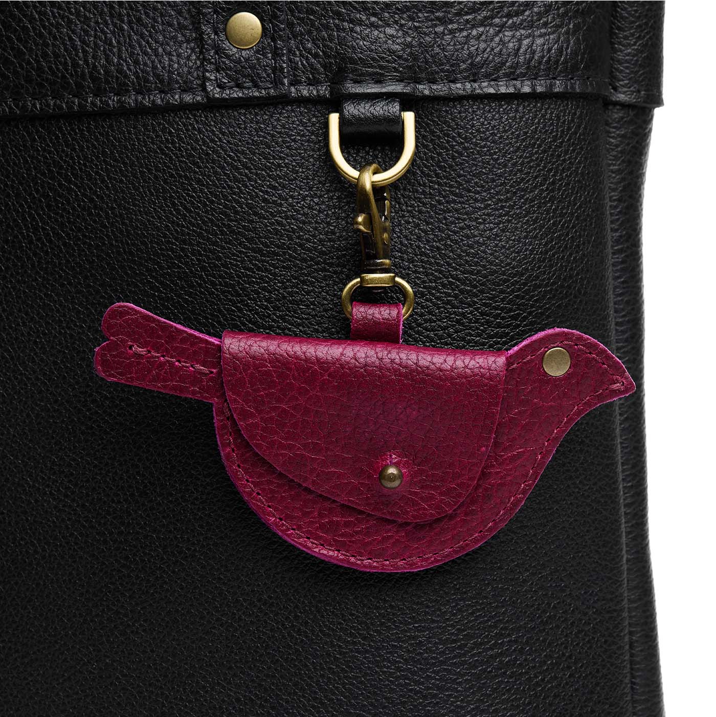 Orchid | Bird shaped pouch with button closure and lobster clasp