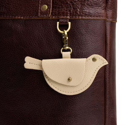 Pebbled Bone | Bird shaped pouch with button closure and lobster clasp
