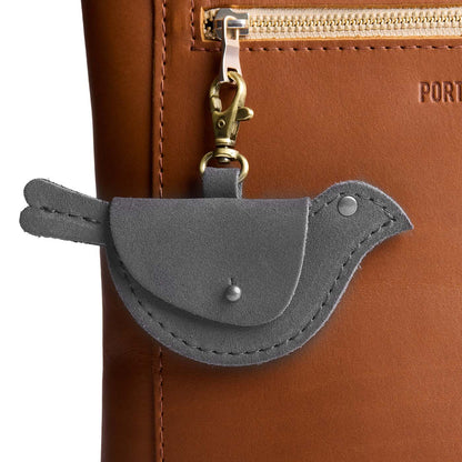 Smoke Grey | Bird shaped pouch with button closure and lobster clasp