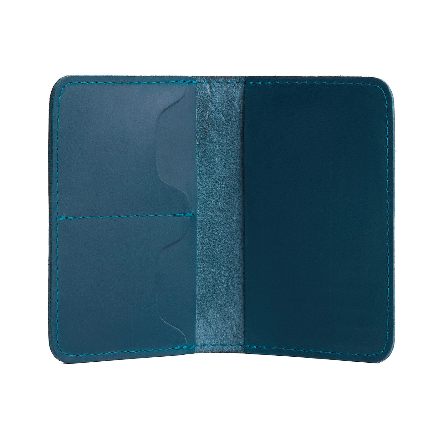 Westward Blue | Leather passport case with PLG logo open shot