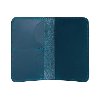 Westward Blue | Leather passport case with PLG logo open shot