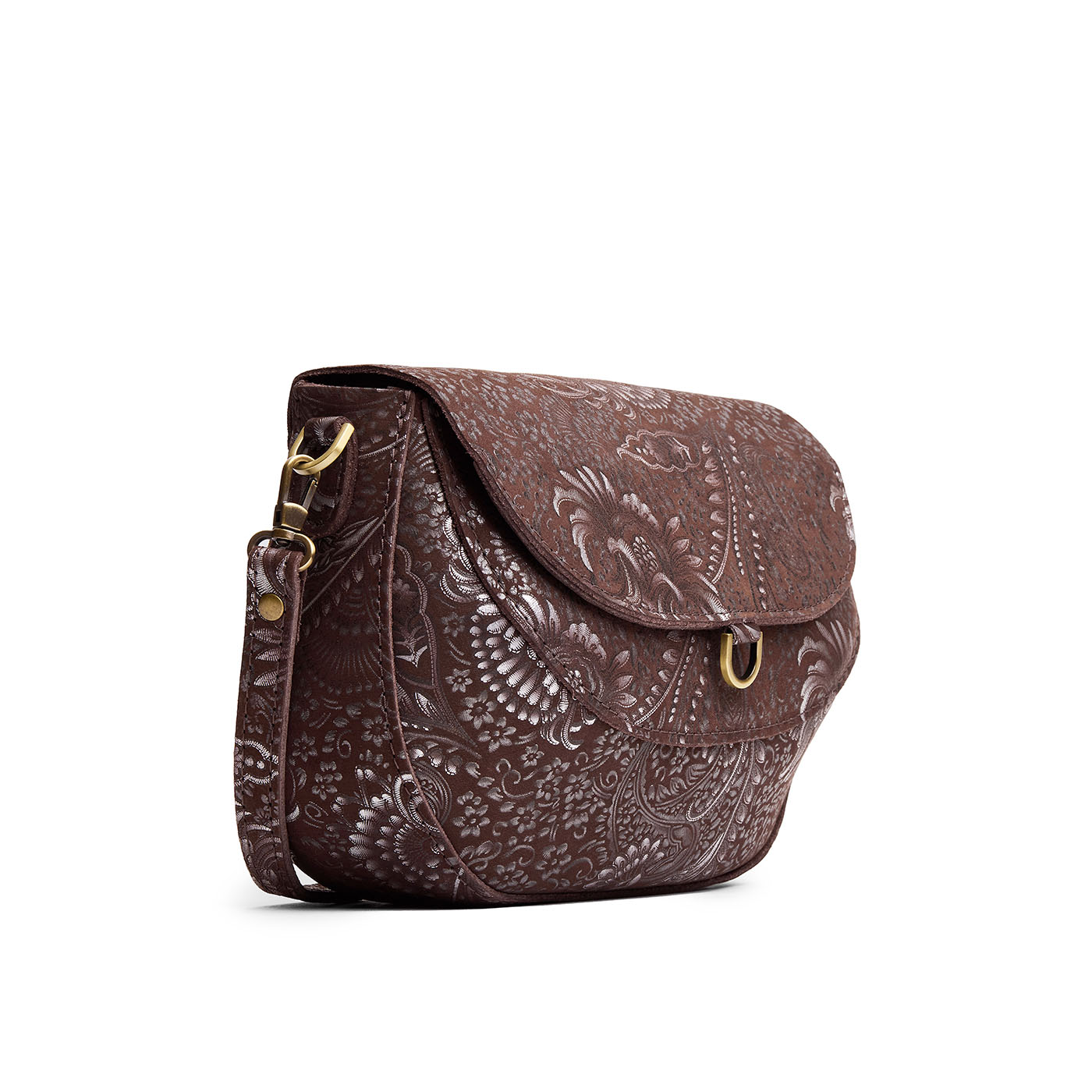 Sepia*Large | Petite leather Crossbody with a flap and magnetic closure