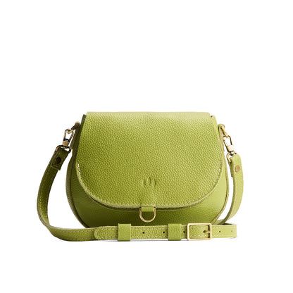 Wasabi*Small | Petite leather Crossbody with a flap and magnetic closure
