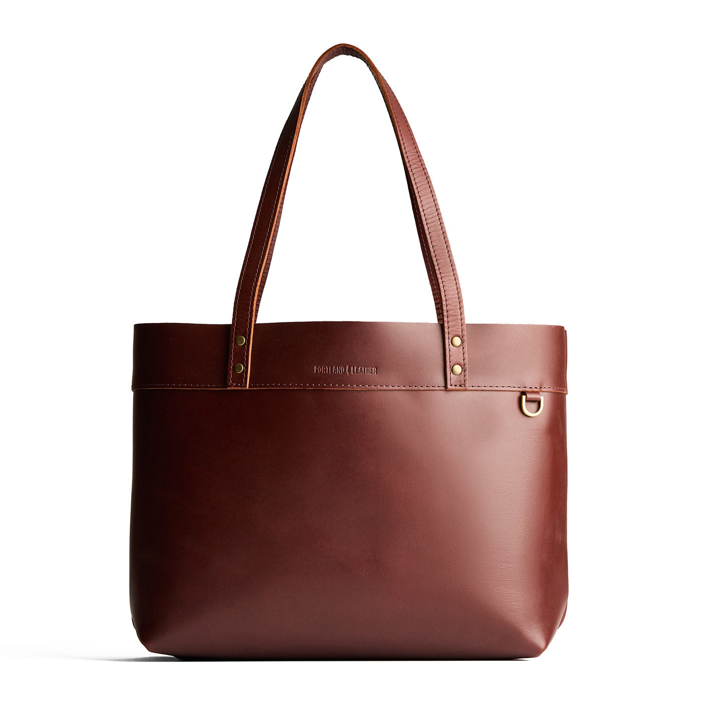 Cognac*Large*Classic | Leather tote bag with riveted straps and exterior key loop
