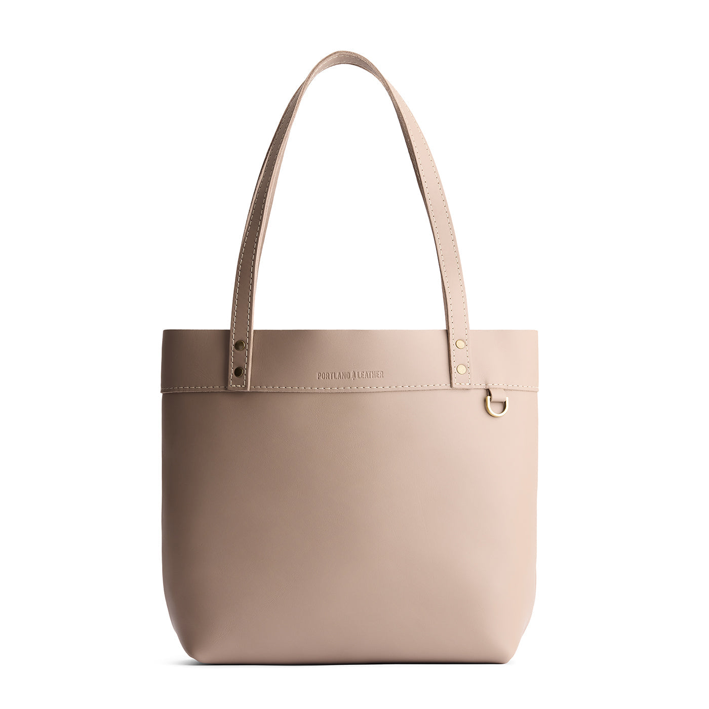 Stone*Medium*Classic | Leather tote bag with riveted straps and exterior key loop