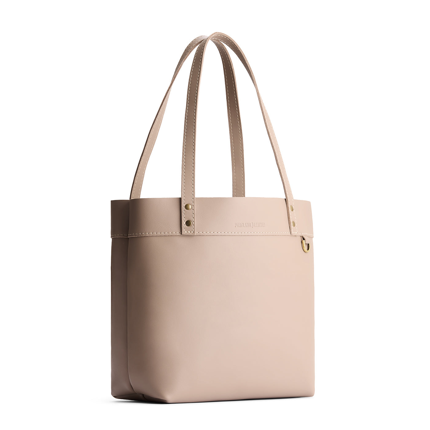 Stone*Medium*Classic | Leather tote bag with riveted straps and exterior key loop
