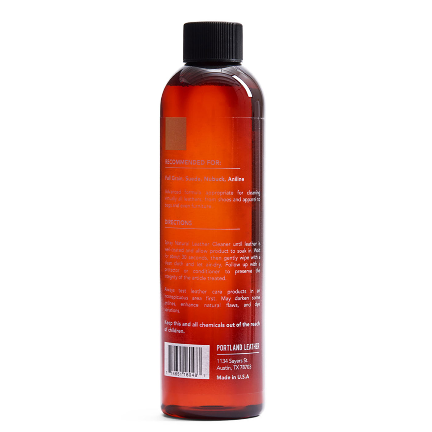 4oz | Natural Leather Care back of bottle shown with cap in 4oz size