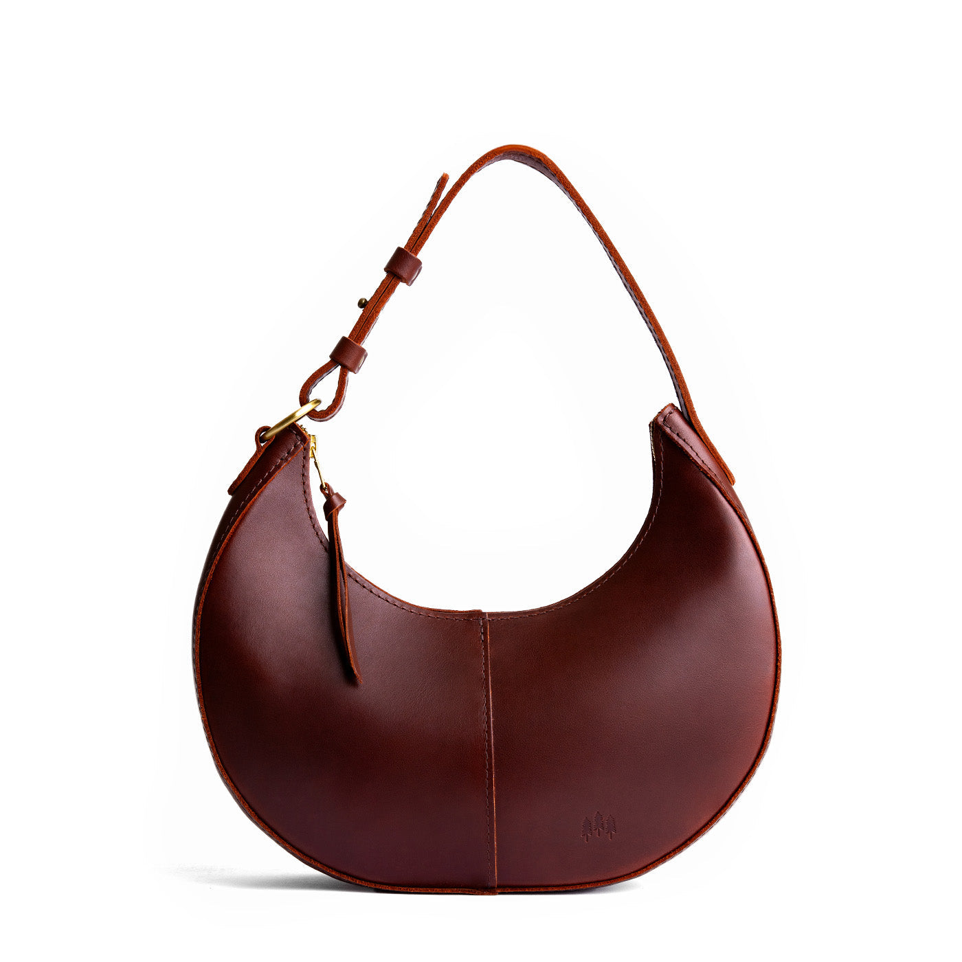 Cognac*Small | Crescent shaped shoulder bag with zipper closure and adjustable strap