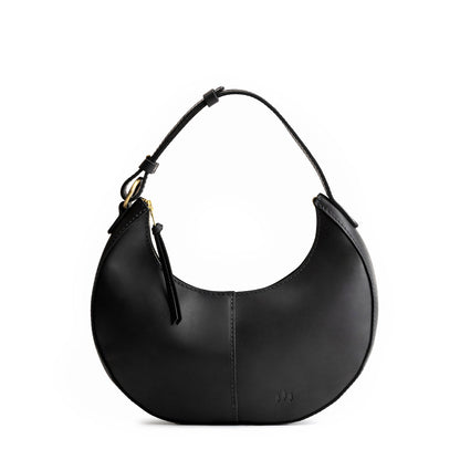 Black*Small | Crescent shaped shoulder bag with zipper closure and adjustable strap