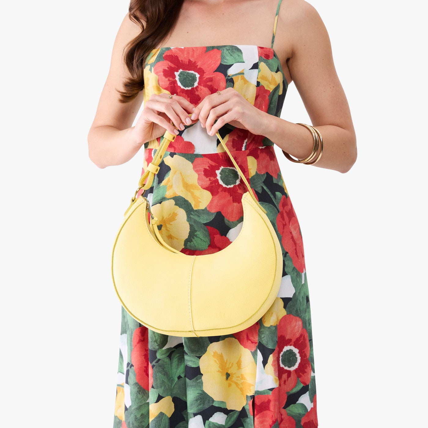 Butter Bliss*Small | Crescent shaped shoulder bag with zipper closure and adjustable strap