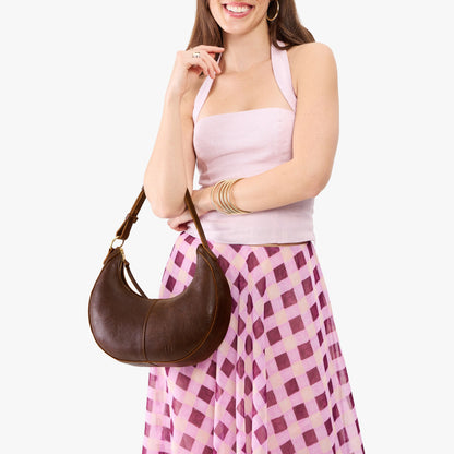 Coldbrew*Small | Crescent shaped shoulder bag with zipper closure and adjustable strap