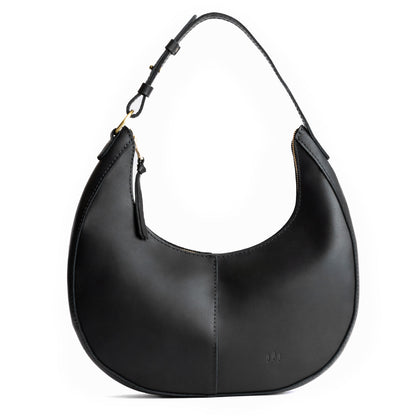 Black*Large | Large crescent shaped shoulder bag with zipper closure and adjustable strap