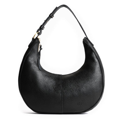Pebbled--black*Large | Large crescent shaped shoulder bag with zipper closure and adjustable strap