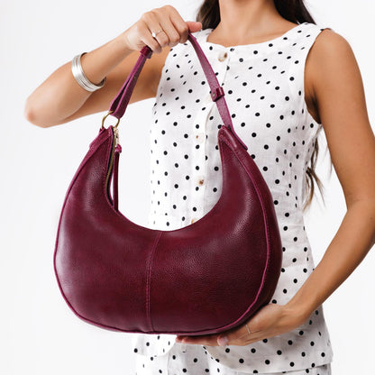 Orchid*Large | Crescent shaped shoulder bag with zipper closure and adjustable strap