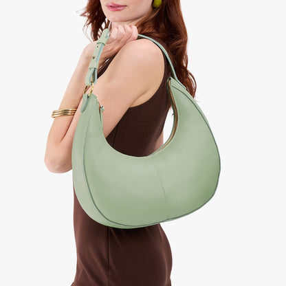 Pistachio*Large | Large crescent shaped shoulder bag with zipper closure and adjustable strap