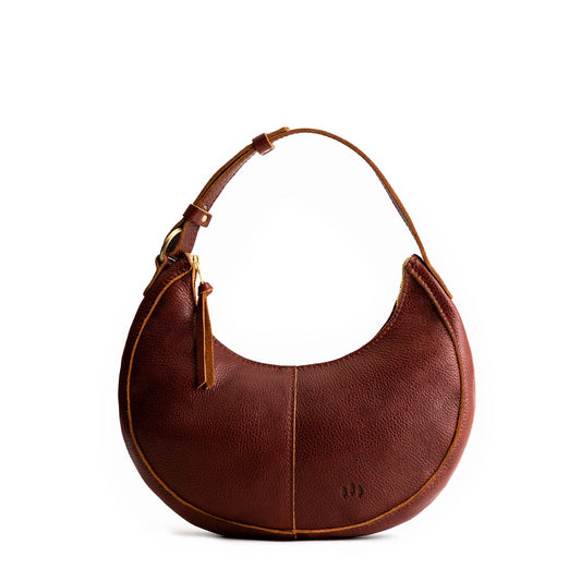 Nutmeg*Small | Crescent shaped shoulder bag with zipper closure and adjustable strap