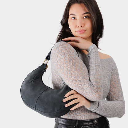 Peppercorn*Small | Crescent shaped shoulder bag with zipper closure and adjustable strap