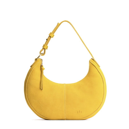 Hello Yellow*Small | Crescent shaped shoulder bag with zipper closure and adjustable strap