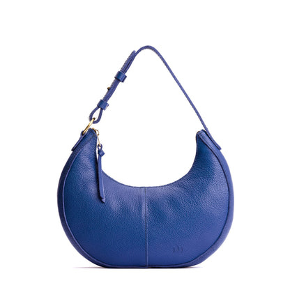 Molino Blue*Small | Crescent shaped shoulder bag with zipper closure and adjustable strap