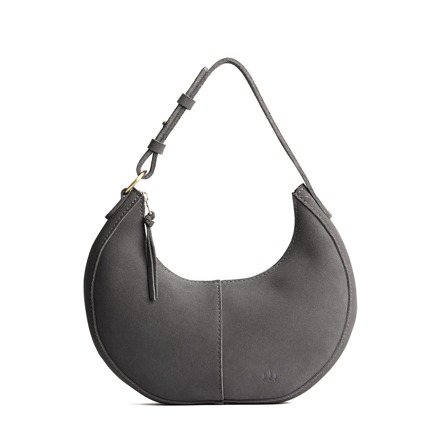Smoke Grey*Small | Crescent shaped shoulder bag with zipper closure and adjustable strap