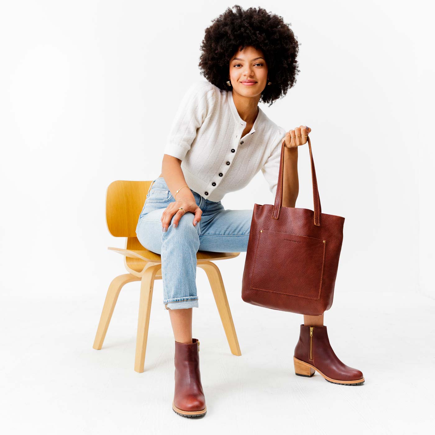 Nutmeg | Medium Tote with dual shoulder straps and crossbody strap