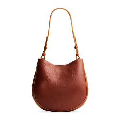 Nutmeg*Medium | Rounded shoulder bag with adjustable strap on a white background