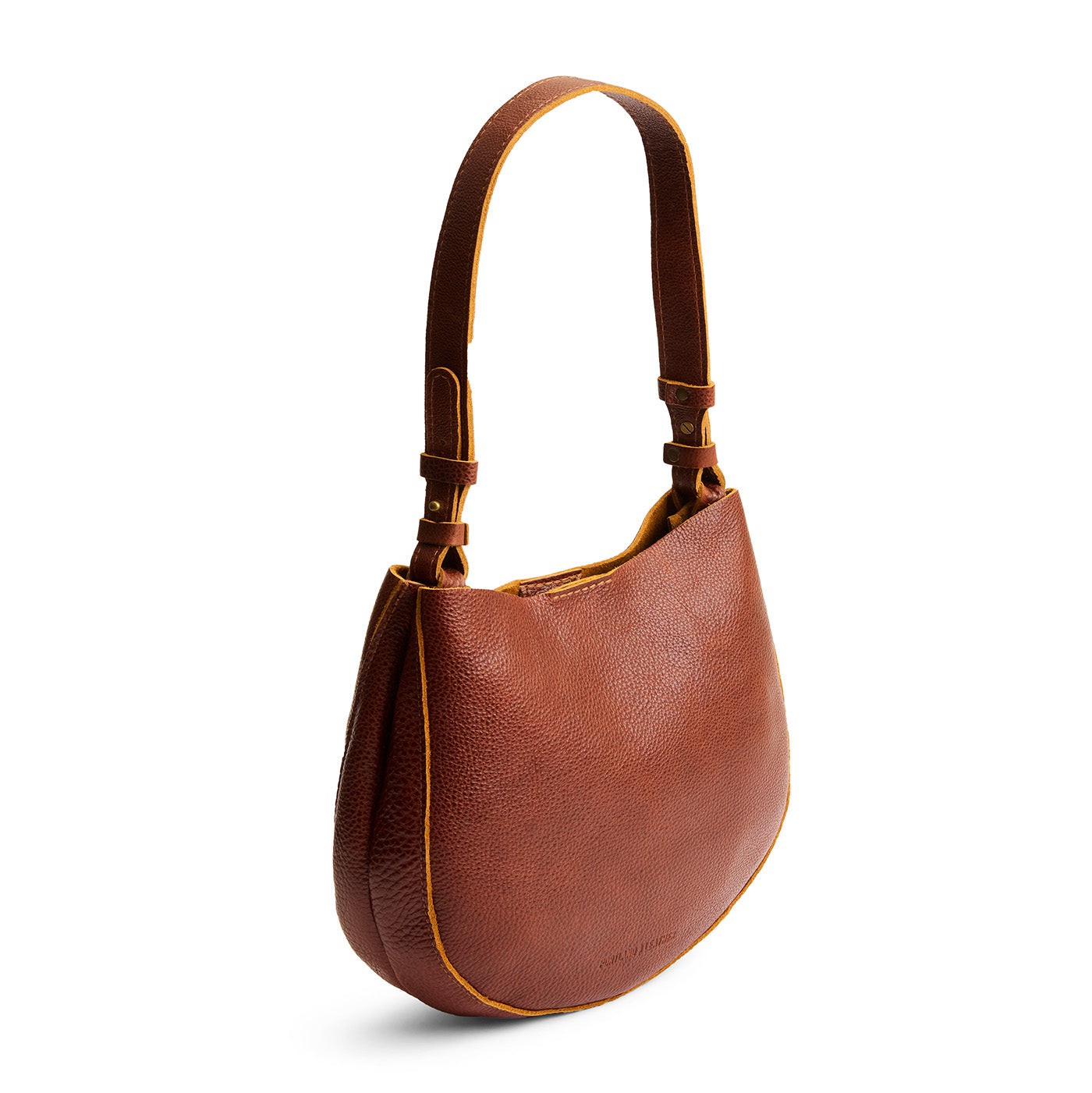 Nutmeg*Medium | Rounded shoulder bag with adjustable strap on a white background