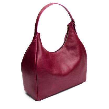 Orchid*Oversized | U-shaped, flat-bottomed leather shoulder bag with adjustable strap