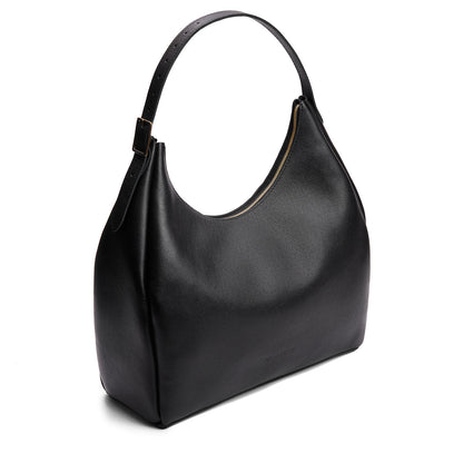 Pebbled--black*Oversized | U-shaped, flat-bottomed leather shoulder bag with adjustable strap