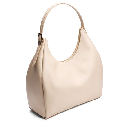 Pebbled Bone*Oversized | U-shaped, flat-bottomed leather shoulder bag with adjustable strap