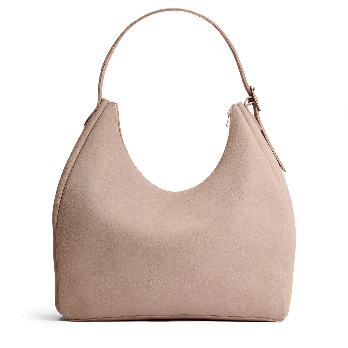 Taupe*Oversized | U-shaped, flat-bottomed leather shoulder bag with adjustable strap