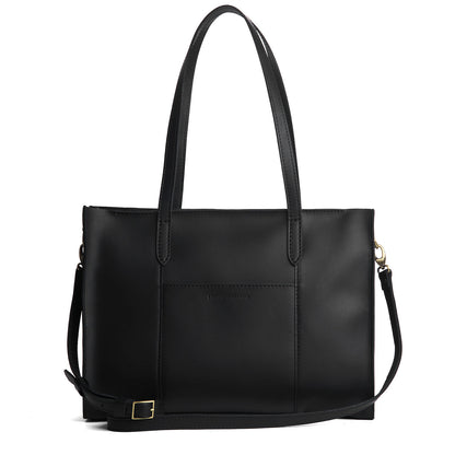 Black*Oversized East/West | Structured wide tote bag with overlapping panels and crossbody strap