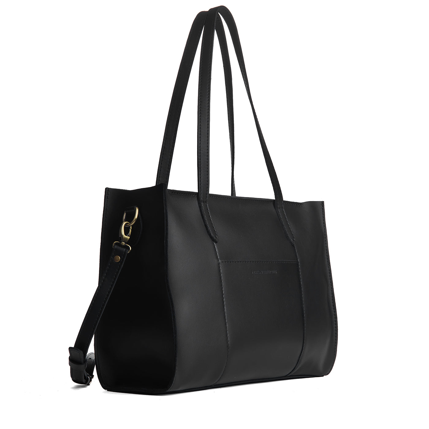 Black*Oversized East/West | Structured wide tote bag with overlapping panels and crossbody strap