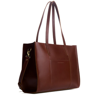 Cognac*Oversized East/West | Structured wide tote bag with overlapping panels and crossbody strap