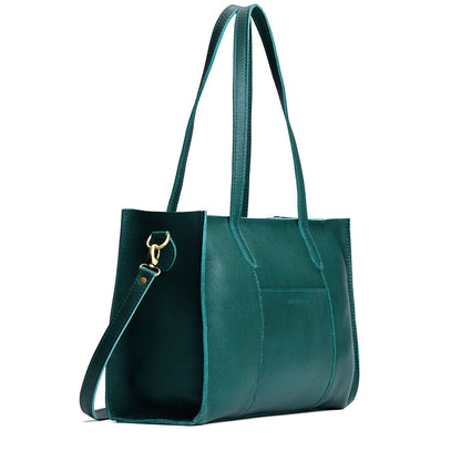 Sea Glass*Oversized East/West | Structured wide tote bag with overlapping panels and crossbody strap