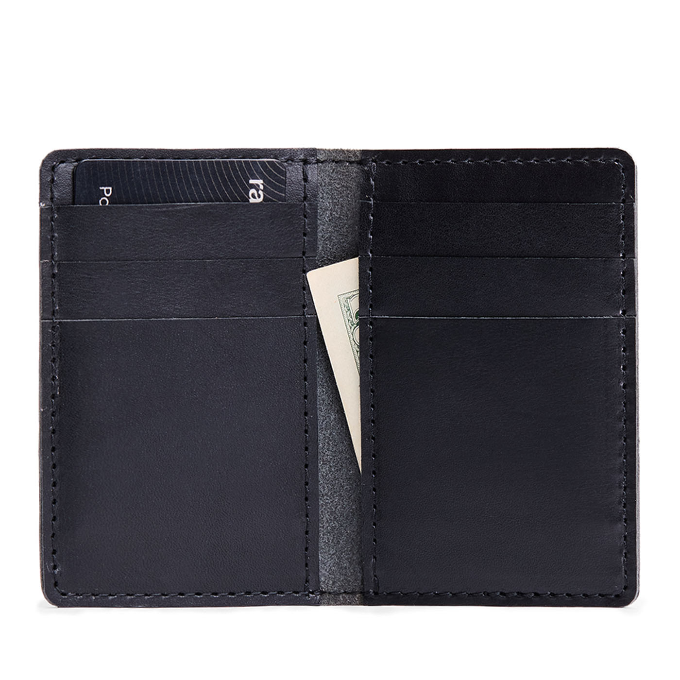Vertical cardholder with six card slots on a white background