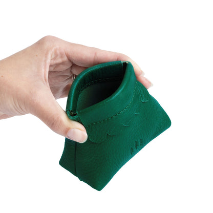 Bacalar | Leather coin pouch with scalloped edge and three Portland leather tree emblems