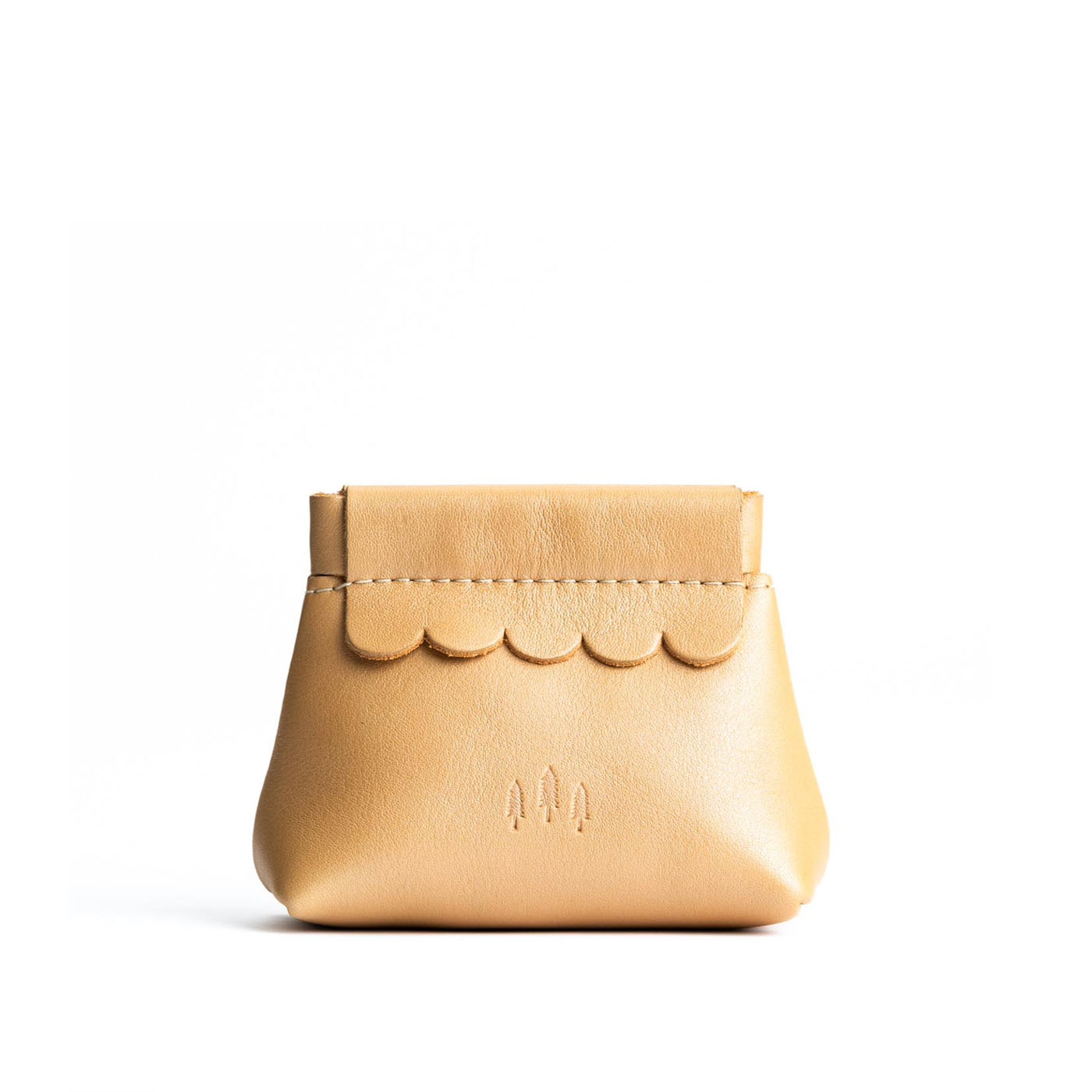 Champagne | Leather coin pouch with scalloped edge and three Portland leather tree emblems