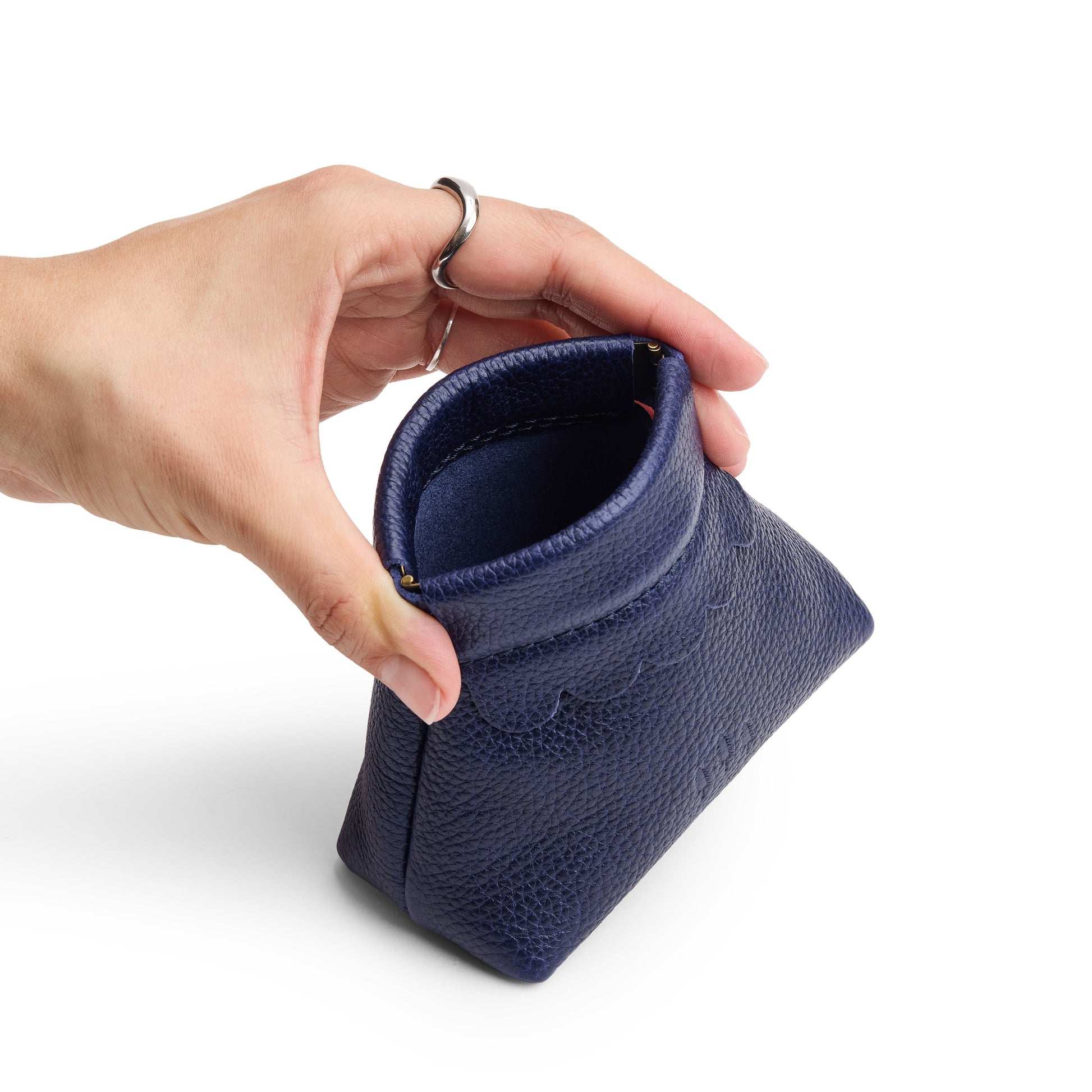 Cobalt | Leather coin pouch with scalloped edge and three Portland leather tree emblems