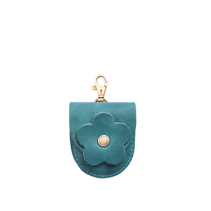 Aqua | U shaped pouch with leather flower applique