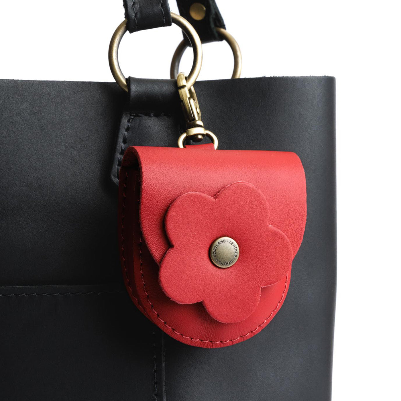 All Color: Crimson | U shaped pouch with leather flower applique