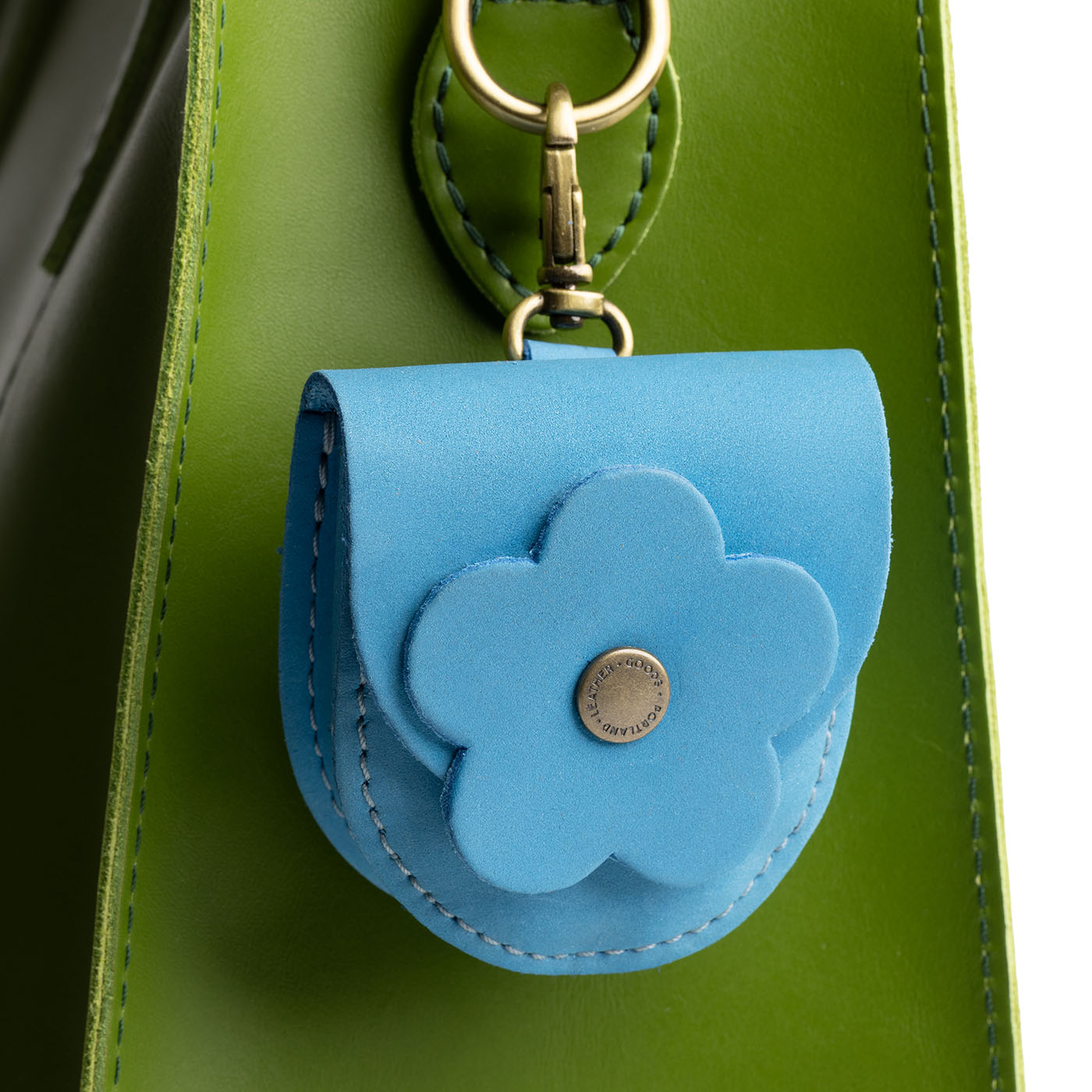 Iceberg Blue | U shaped pouch with leather flower applique