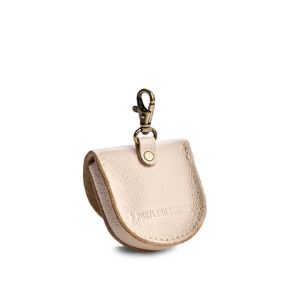 Pebbled Bone | U shaped pouch with leather flower applique