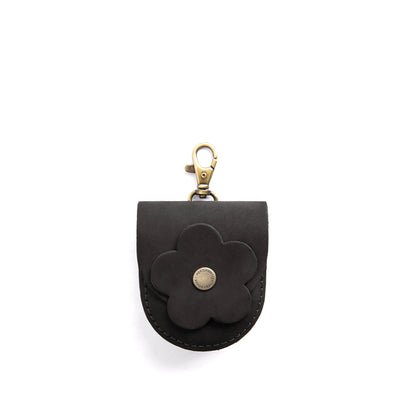 Shadow Black | U shaped pouch with leather flower applique