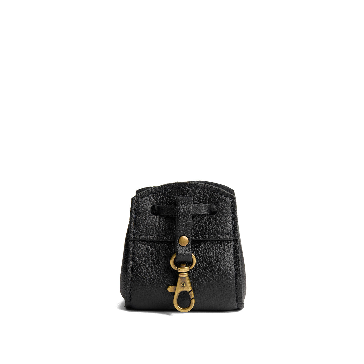 Pebbled--black | Small leather pouch with leather drawstring closure and lobster claw clasp